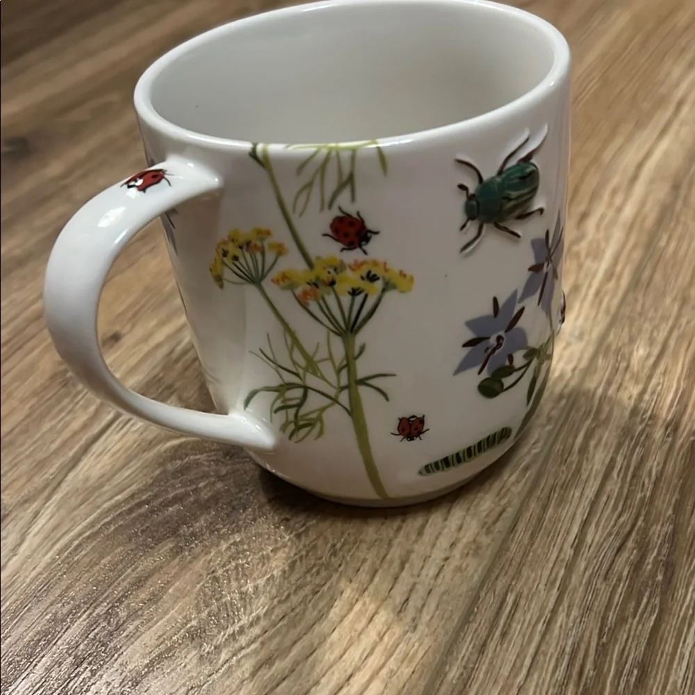 Anthropologie “M” White Floral Mugs Elegant Dining Collection - Picture 5 of 8